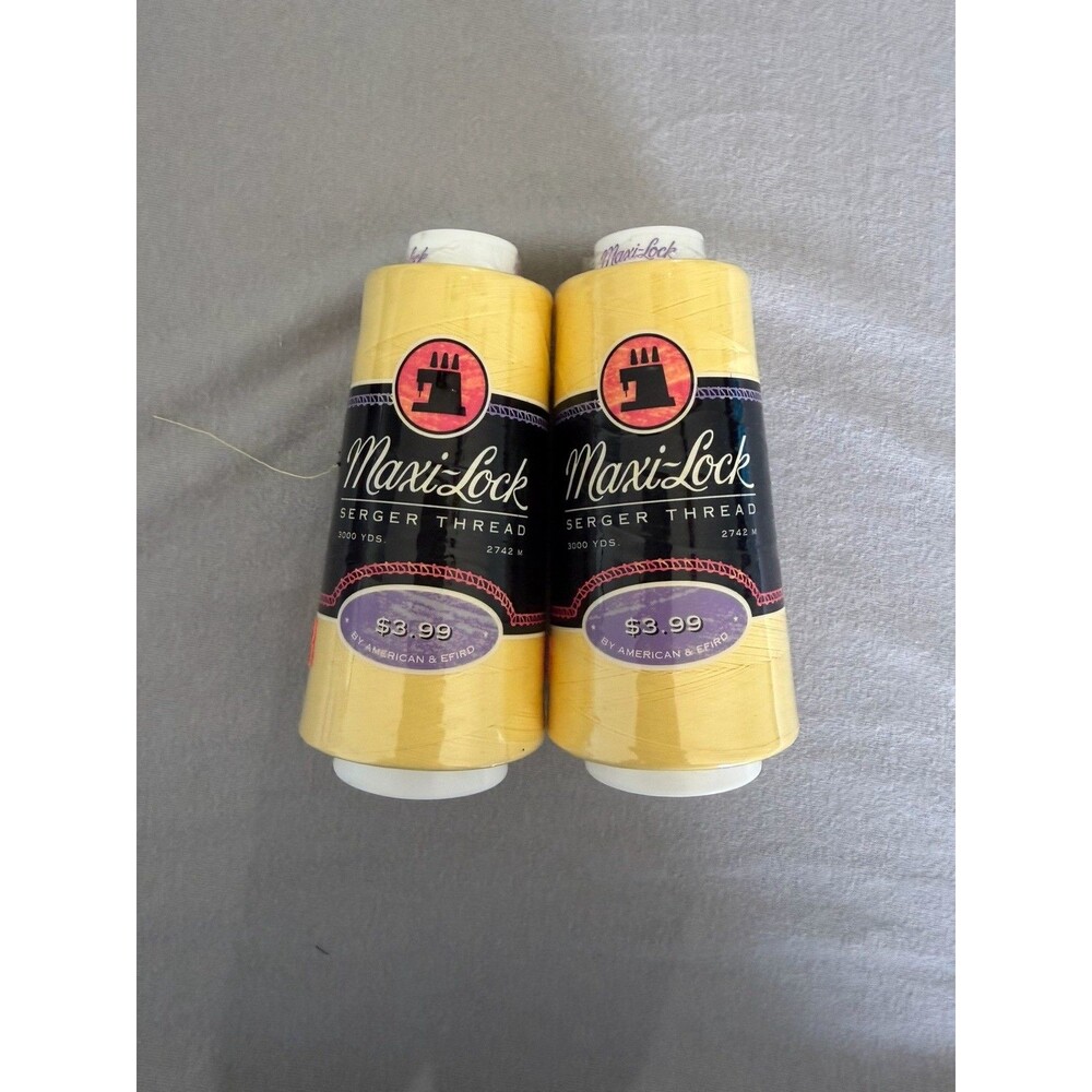Lot 2 New Maxi-Lock Serger Thread 077 Sunlight Yellow 3000 Yds Cones